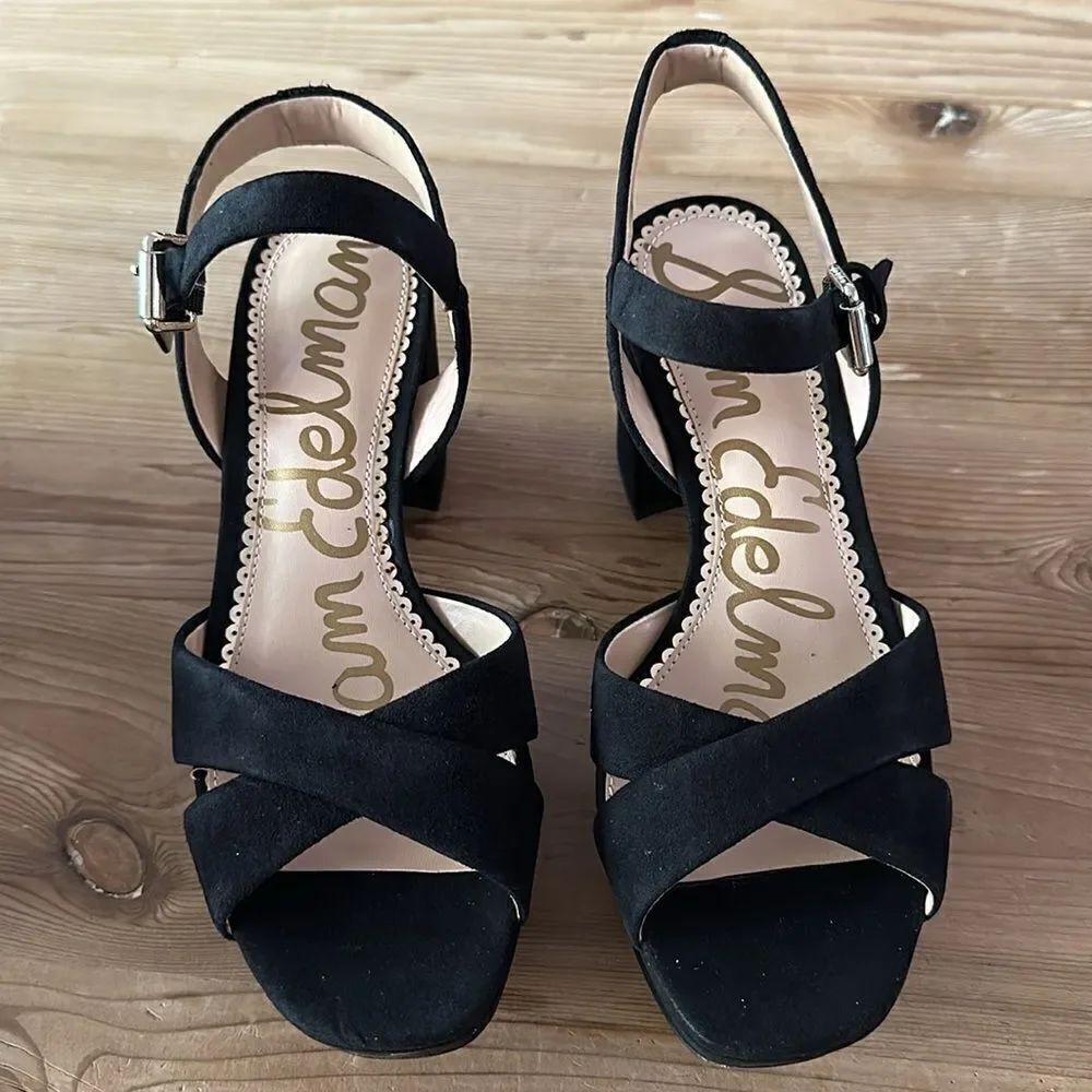 Sam Edelman Women's Jolene Heeled Sandal Black Suede SZ US 6M/ EU 36 NEW in Box